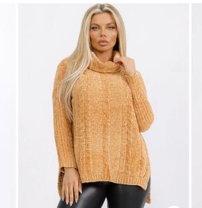 💕72 Golden Mustard Yellow Cowl Turtle Neck Chenille Sweater